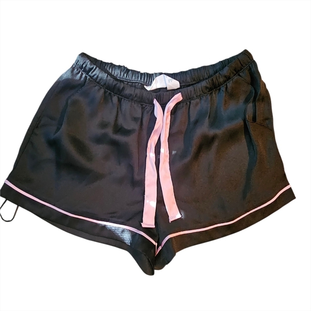 Black Satin Pajama Set with Pink Accents - Picture 7 of 7